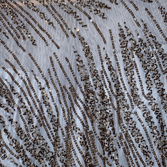 Mac Duggal Long Sleeve Beaded Column Gown in Platinum - Picture 3 of 4